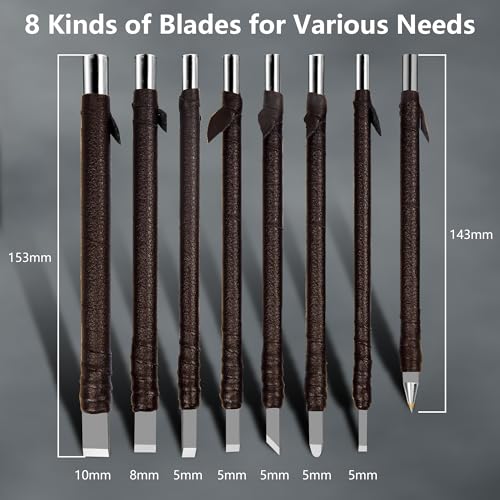 8 Pcs Tungsten Steel Chisel Set, Engraving Tools, Wood & Bamboo Carving | Durable tungsten steel blades with leather sheath, ideal for carving, engraving, and DIY woodworking projects.