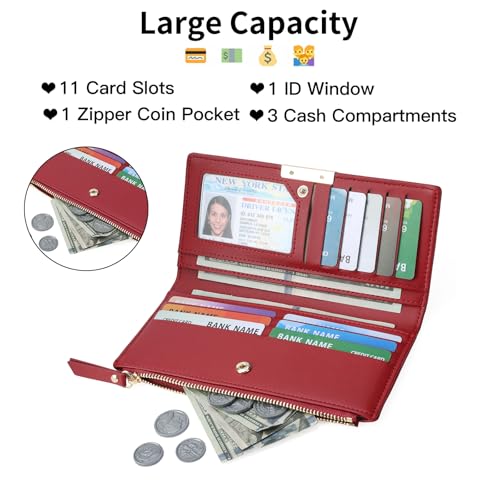 Slim Women's Wallet Ladies Credit Card Holder Bifold RFID Blocking - color: A02 Red