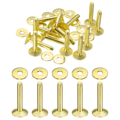 HARFINGTON 15Set Brass Rivets and Burrs Washers 10x3.3x19mm Dimpled Finish Solid Leather Rivet Fastener Studs Posts for Leather DIY Craft Belts Wallets Collars, Gold Yellow - color: Gold Yellow, size: 10x3.3x19mm