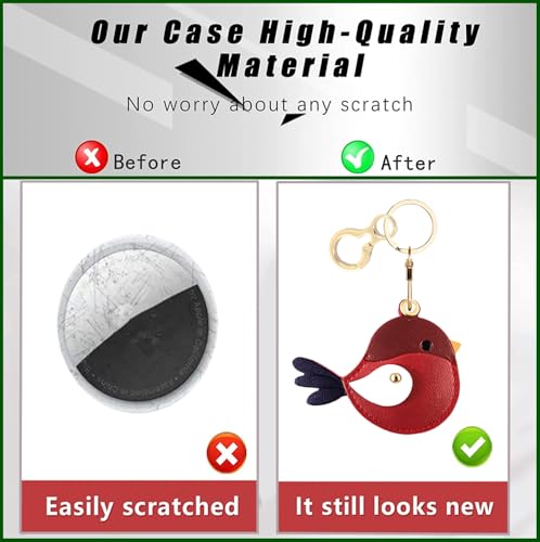 BORKUANA PU Leather Keychain holder Protective Case Compatible with AirTag - color: Bird C