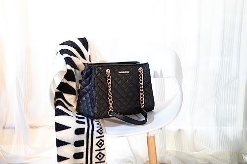 Montana West MEDIUM Tote Bag for Women Quilted Chain Handbags Shoulder Purse - color: 040black