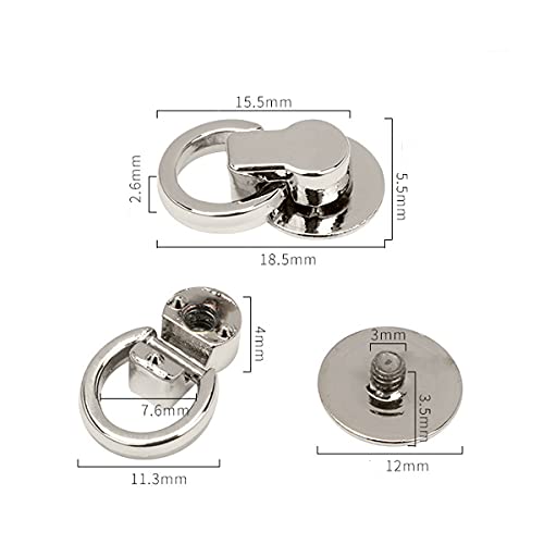 20 Set Flat Studs Rivets with D Ring and Screws Rotate Ball Post Head Buttons for DIY Leather Belt Collar Handbag Phone Case (Silver and Gun Black)
