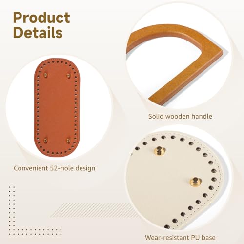 Toyosport 12 Pcs Wooden Purse Handles for Bag Making with Bag Bases Set | Handcrafted Bag Bottoms with 52 Holes, Wooden Bag Handles for Purses and Tote Bags, Quality and Versatile