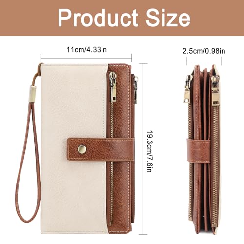 Large Wallets For Women Rfid Blocking Wallet Pu Leather Ladies Wallets Zipper Long Wallet With 24 Card Holders,2 Id Windows And Coin Pocket Wristlet Purses For Women Ladies. Brown&white - color: Brown&white