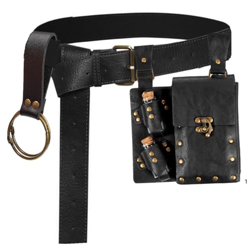 SUMGOGO Retro Belt Pouch Waist Bag Womens Fanny Pack Cellphone Holder Steampunk Medieval Renaissance Purse Costume Accessory - color: New-Black