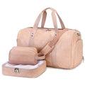 3PCS Faux Leather Weekender Bag for Women Men Travel Bag Overnight Bags | Leather Travel Duffel Bags for Traveling with Shoe Compartment Toiletry Packing Cube Carry On Tote Bag Men Fit 21.5" Laptop - color: Pink