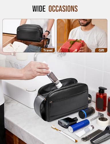 PU Leather Toiletry Bag for Men, Black, Large - color: Black, size: Large