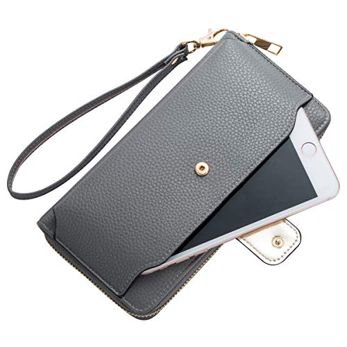 Women Wristlet Wallet with Cell Phone Holder Zip Around Handbag … - color: Grey