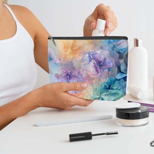 Fluid Ink Pastel Purple Floral Makeup Bag,Cosmetic Bags for Women - color: Pastel Marble 457