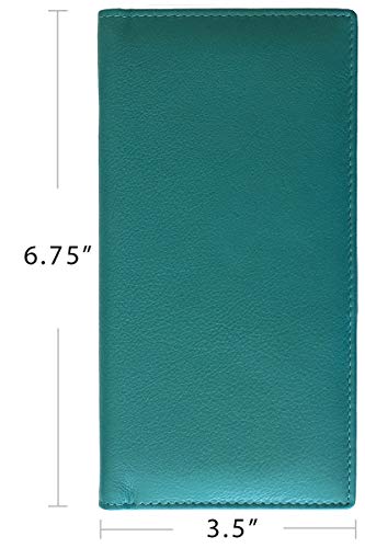 RFID Leather Checkbook Cover With Credit Card Slots and Pen Holder - color: Aqua