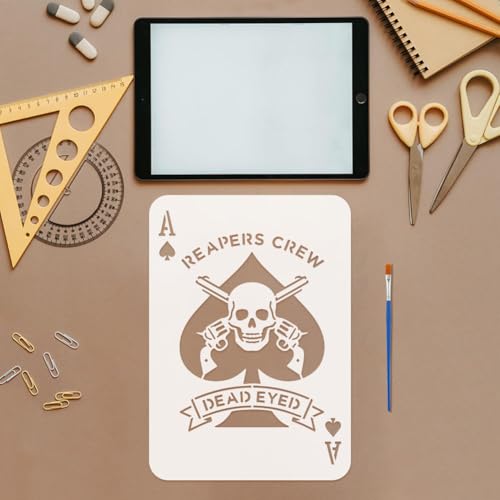 FINGERINSPIRE Ace of Spades Stencils with a Brush 11.7x8.3Inch Skeleton Painting Stencils Gun Stencil Playing Cards Stencil Daily Themes PET Template for Wood Floor Tile Wall Fabric Furniture DIY - color: Ace of Spades