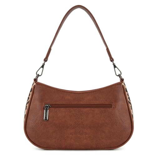 Wrangler Shoulder Bag for Women Western Small Purse Hobo Handbag | Aztec, Underarm Bag, 2 Detachable Straps, Secure Zipper Closure, Back Pocket, Crossbody Bag for dates, travel and everyday - color: Brown-leopard