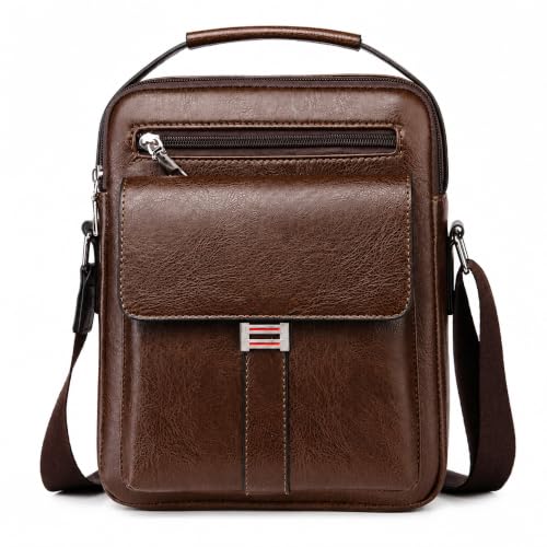 Small Crossbody Bag, Mens Shoulder Bag, Vintage leather Bag Office Business for Men, Handbag Purse Zipper - color: Deep Brown