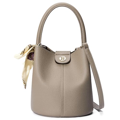 BOSTANTEN Small Crossbody Bags for Women Vegan Leather Purse Bucket bag | Removable Shoulder Strap, Mini and Cute, With Silk Scarf, Designer and Trendy, Soft Casual for Everyday Travel - color: Camel Brown