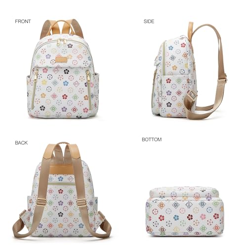 Makes Mini Backpack for Women, Small Casual Backpacks Daily Travel Bag 2pcs | Small Bookbag,Work Travel School PU Leather Shoulder Bag Mochilas Para Mujer Rucksack Gifts for Lady Girls Mother Wife - color: Triwhite Flower