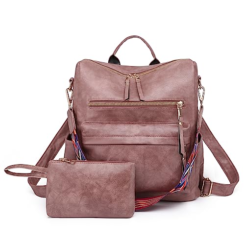 Women's Fashion Backpack Purse for Women Leather Multipurpose Design Ladies Shoulder Bag Travel bag Satchel Handbags - color: Pink-p