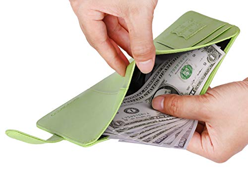 Passport Holder Cover Wallet RFID Blocking, Travel Essentials - color: Apple green