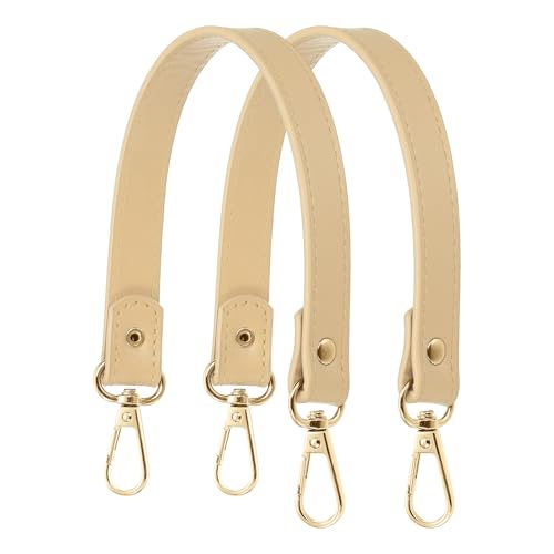 YELARXI Leather Purse Strap Replacement PU Short Bag Handles with Gold Lobster Buckles, 13 Inch Length Fit for Handbags Shoulder Bag Accessories - Rectangle (2Pack, Beige) - color: Beige/Gold, size: 13 inches