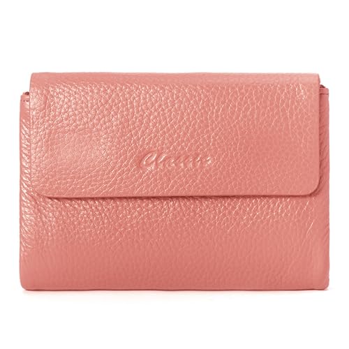 Women's Bifold Wallet, Genuine Leather, Magnetic, ID Window | Holds 10+ Cards, 2 Zip Coin Pockets, Pebbled Cowhide, Snap Closure, Large Capacity, Multiple Colors, Compact 5.5x3.9in - color: B-Rubber Red