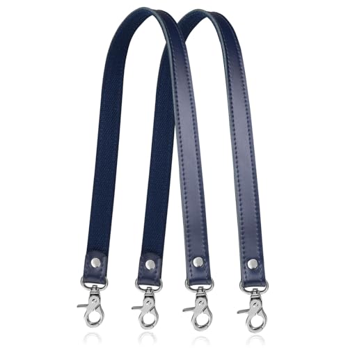 Allzedream Genuine Leather Purse Strap Sewing Canvas Replacement Handbag Shoulder Bag 2 Pcs - color: Navy, Silver Hardware
