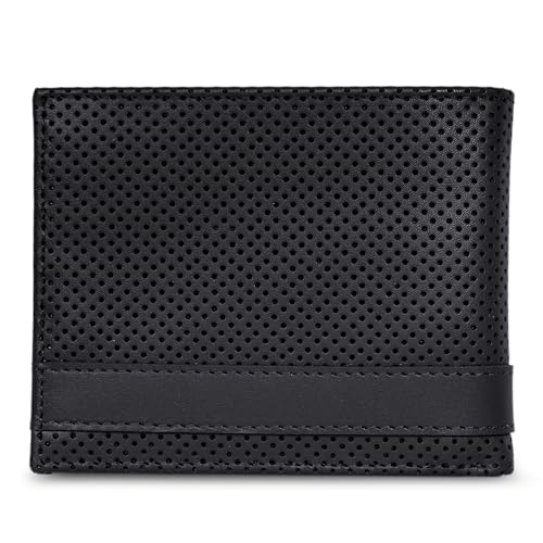 Nautica Men's Bifold Leather Wallet | RFID Blocking | ID Window | Card Slots | Organization | Durable | Stylish - color: Perforated - Black