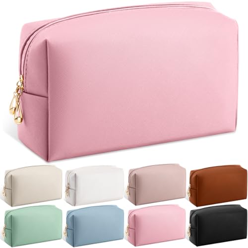 Kigeli Leather Makeup Bag PU Leather Cosmetic Pouch Wide-open Waterproof Toiletry Organizer with Dividers Travel Bag Birthday Valentine's Day Gifts for Women Friend Sister Daughter BFF(Pink) - color: Pink