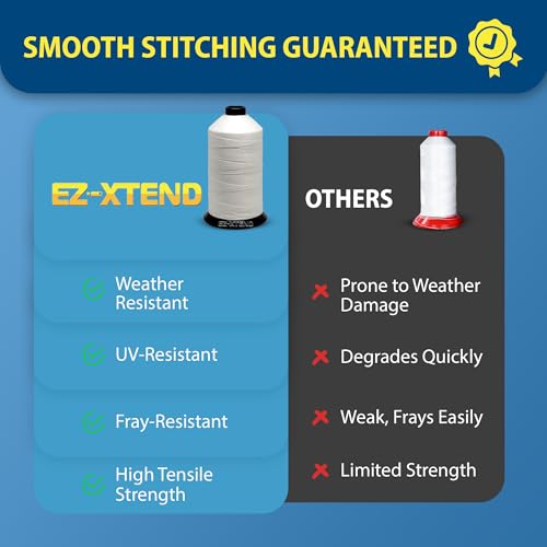 EZ-Xtend #138 Bonded Polyester Thread 100% American Made for Outdoor and Marine Fabric Sewing Applications, Awnings, Tarps, Canvas. for Heavy Duty and Industrial Sewing Machines (White, 8 oz) - color: White