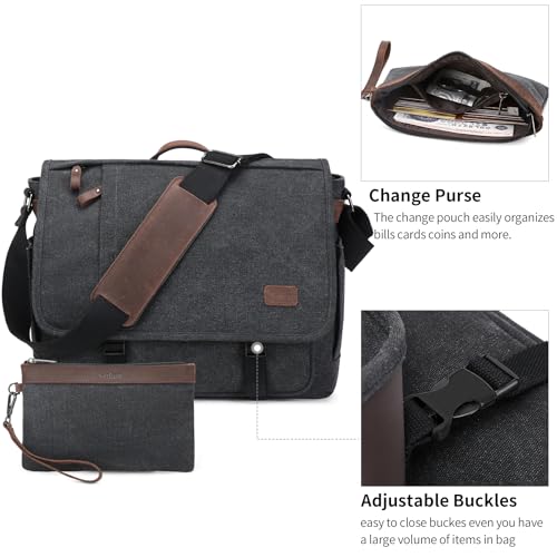 Nerlion Messenger Bag for Men 17-17.3 Inch Laptop Bag Canvas Water-resistant Computer Bag Shoulder Bag Work Briefcase Bookbag for College (Dark Gray) - color: Dark Gray