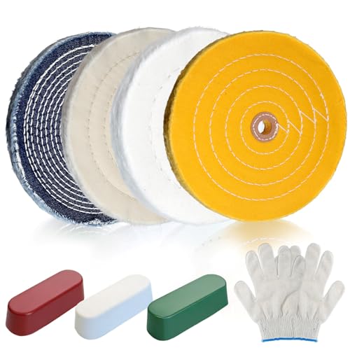 8Pcs 8 Inch Polishing Buffing Wheel Kit for Bench Grinder | 1/2" Arbor Hole Buffing Wheels with 3 Polishing Compound and Gloves for Metal,Stainless Steel,Jewelry,Wood,Glass,Ceramic ect - size: 8 Inch