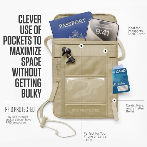 VENTURE 4TH Travel Neck Wallet, RFID Blocking Passport Holder - Sleek Beige - color: Sleek Beige
