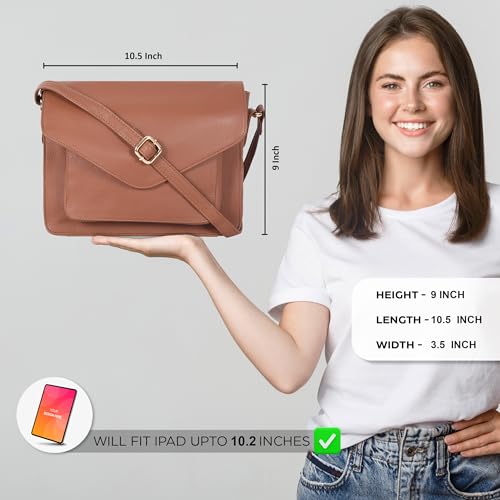 Ozora Genuine Leather Crossbody Purse for Women, Shoulder Bag - color: Tan Ndm