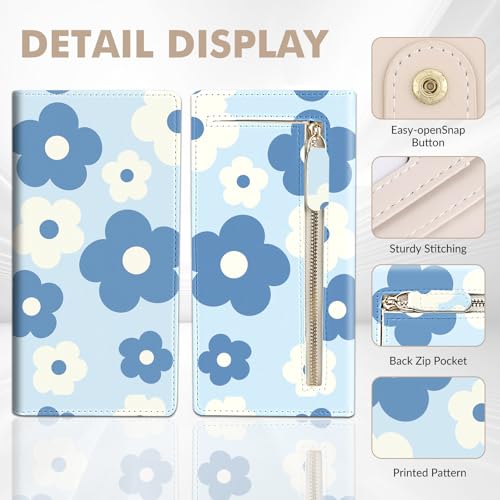 Anikathy Womens Wallet, Rfid Wallets for Women,Slim Thin Credit Card Holder Organizer Purse,PU Leather Cute Long Bifold Clutch Cash Wallet with Zipper Coin Pocket,Ladies Gift,Blue and white flowers - color: Blue and white flowers