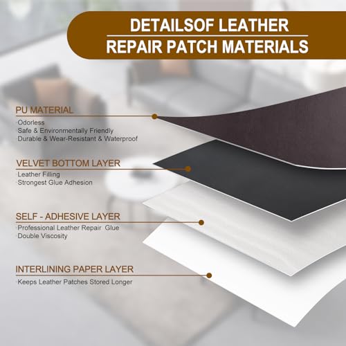 Leather Patches for Furniture,Self Adhesive Leather Repair Patch,Leather Patch Tape kit for Couch,Car Seat,Motorcycle seat,Loveseat - color: Dark Brown, size: 17"x 30"(Fine-Grained)
