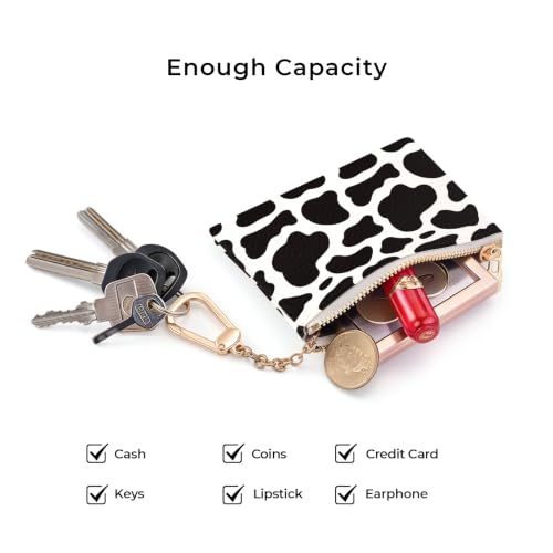 Cow Keychain Coin Purse for Women, Small Key Chain Change Pouch | Cute Zipper Purse, Little Tiny Zip Pocket, PU Leather, Travel Wallet for Girls, Coin Cash Holder, Metal Key Ring, Women Gifts - color: Cow