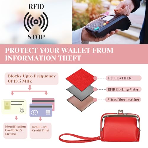 Women's Wristlet Wallet, Card Holder & Coin Purse, Small Change Purse | Small change purse for coins, small coin purse for women, wrist wallets for women, coin pouch, zip no kiss lock coin purses - color: Red
