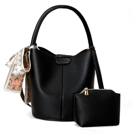 Mini Bucket Bags for Women, Vegan Leather Small Crossbody Purse with Removable Straps Trendy Top Handle Shoulder Straps - color: Black