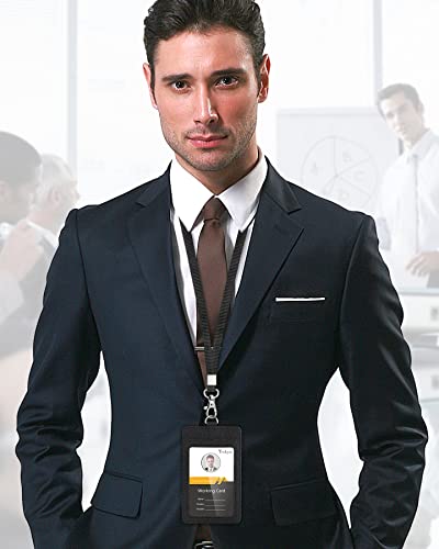 Teskyer Leather ID Badge Holder with Lanyard, Vertical Starry Black | Durable Nylon Lanyard, Rear Card Pocket, Scan Without Removing Card, Built to Last, Work & Cruise Ready - color: Starry Black, size: Vertical