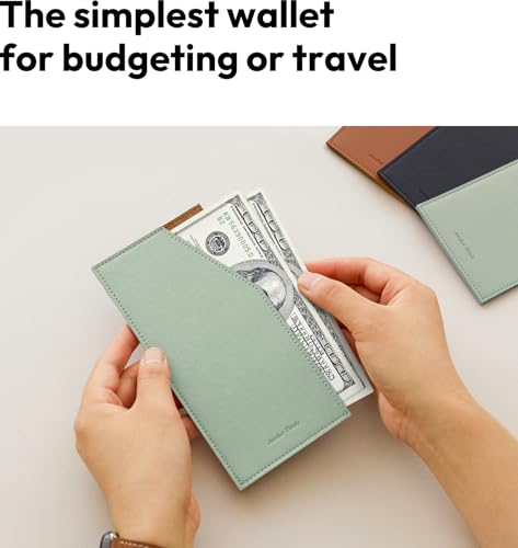 PU Leather Card & Cash Envelope for Travel and Budgeting Mint Grey | Reusable Money Holder, Stylish Leather Money Envelope - color: Mint Grey