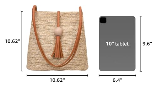 Medium Straw Bag Hand Weave Beach Handbag Summer Crossbody Shoulder Bags Bucket Tassel Totes for Women - color: Brown