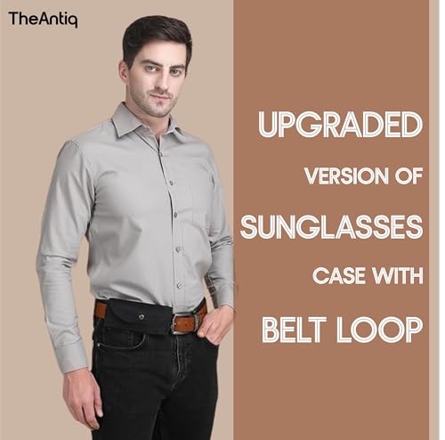 Leather Sunglasses Case Genuine Eyeglass Holder Reading Glasses Protector Vintage Eyewear Storage for Men and Women - color: Black