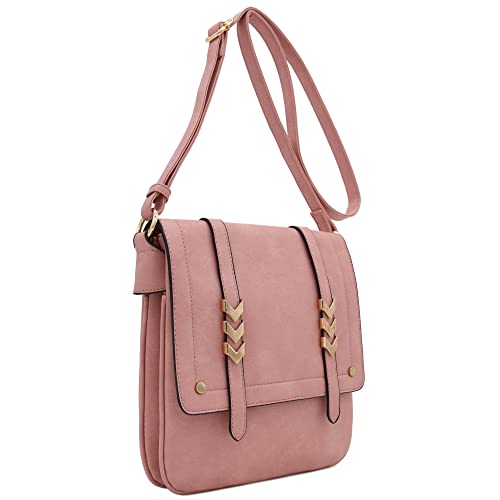 ALYSSA Double Compartment Large Flapover Crossbody Bag - color: Dusty Pink