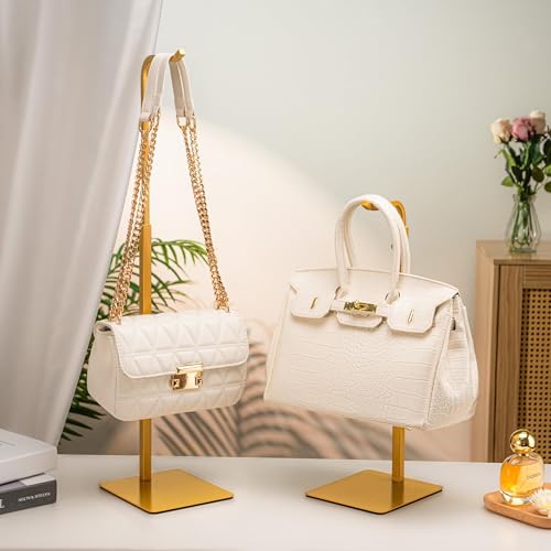 2-Pack Adjustable Tabletop Purse & Banner Display Stands, Gold | Tabletop hook holders display handbags, wreaths and banners in closets, retail stores and vendor booths. - color: Gold