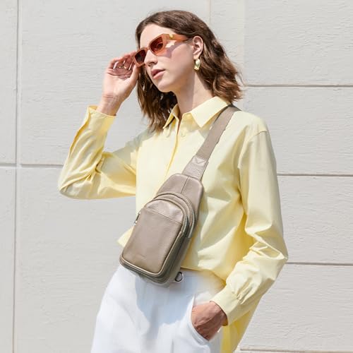 befen Genuine Leather Sling Bag for Women Anti-Theft Crossbody Chest Bags Fanny Packs for Travel with RFID Card Slots | Real Leather, Anti Theft, RFID Blocking, 3 Card Slots, Anti Pocket Bag, Multi Pockets, Travel Purse - color: Taupe