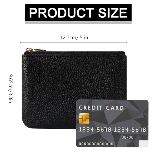 Chelmon PU Leather Coin Purse Pouch Change Holder Small With Zipper for Men Women 2 PCS Set (Black&Black) - color: Black&Black