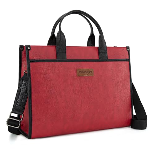 Wrangler Laptop Bag for Women 15.6 Inch Vintage Work Tote Bag for Business Briefcase Handbag with Adjustable Shoulder Strap - color: Red