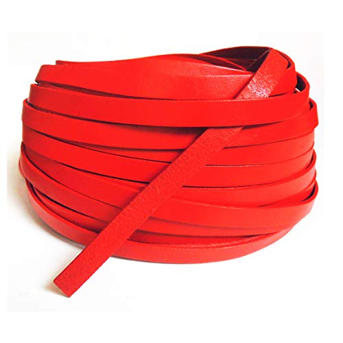 Glory Qin 5 Yards 10mmx2mm Genuine Cow Hide Flat Leather Strip, 10mm Wide Real Leather Craft for Jewelry Making LeatherRush (Red) - color: Red
