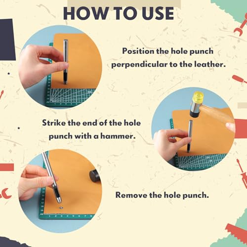 22 Sizes Hollow Leather Hole Punch Set Steel Round Hole Punch Set Leather Hollow Punching Tool for Watch Band, Gasket Belt, Fabric, Canvas Paper, Plastics, 0.5mm-12mm