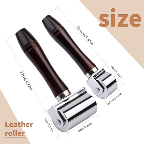 Mnuizu 26 mm+ 60mm Leather Press Edge Roller, Brayer Rollers for Crafting | Black Wooden Handle Leather Rolling Craft Roller, Seam Roller for Leather Craft - color: Black, size: 26mm+60mm