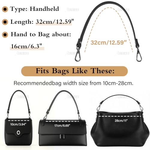 AUEAR, 2 Pack Small Purse Leather Handle Strap Replacement 12.59 Inches for Handbag Bag Black with Gun Lock - color: Black with Gun Black Lock