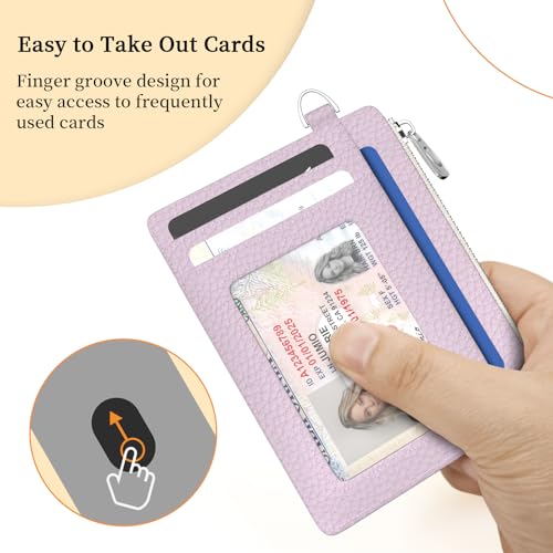 Hancynir Minimalist Slim Wallet Women Credit Card Holder, RFID Small Cute | Zipper Pocket Wallet, Thin Travel Coin Purse, Ladies Women Gifts, Key Chain Card Case, 6 Card Slots, ID Window, PU Leather - color: 1- Lichee PR